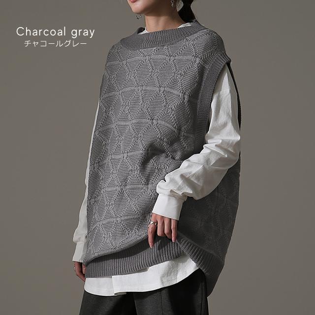 ニットベスト ジャガードニット レディース レイヤード トップス セーター 柄 | HUG.U | 19