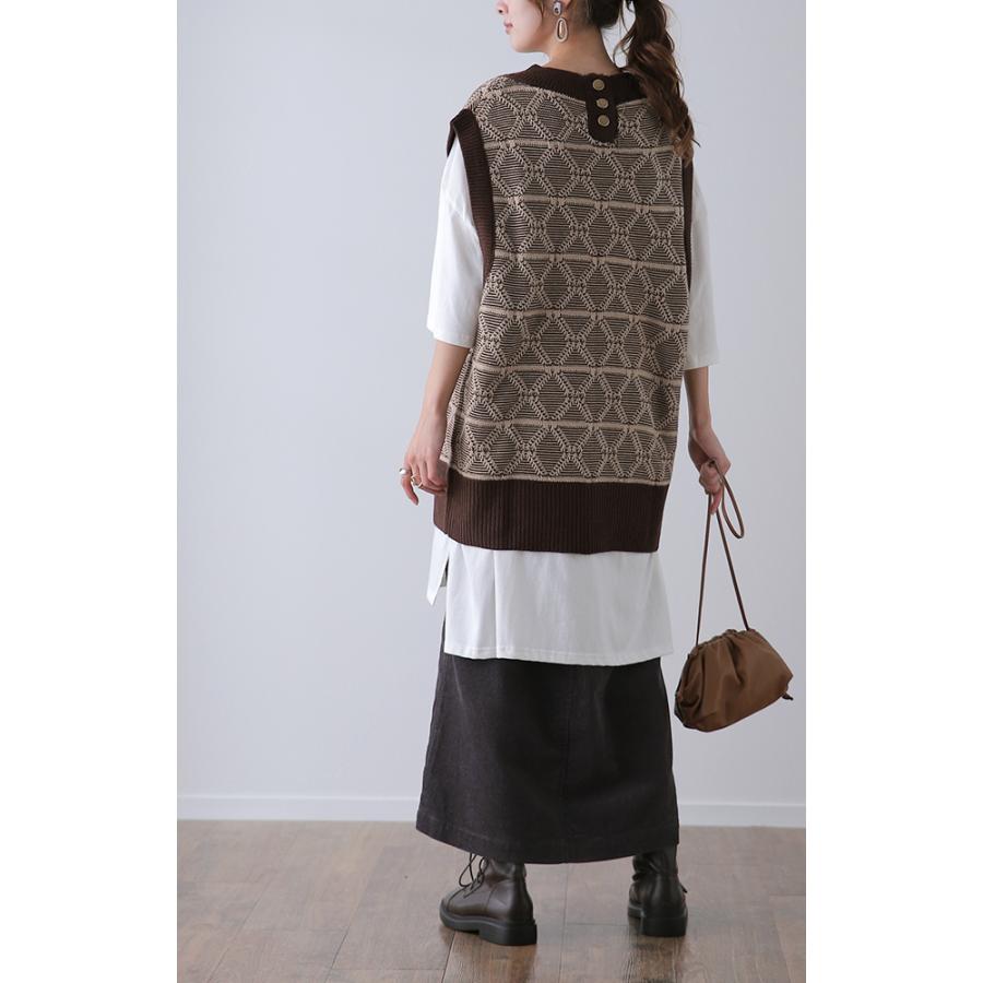 ニットベスト ジャガードニット レディース レイヤード トップス セーター 柄 | HUG.U | 20