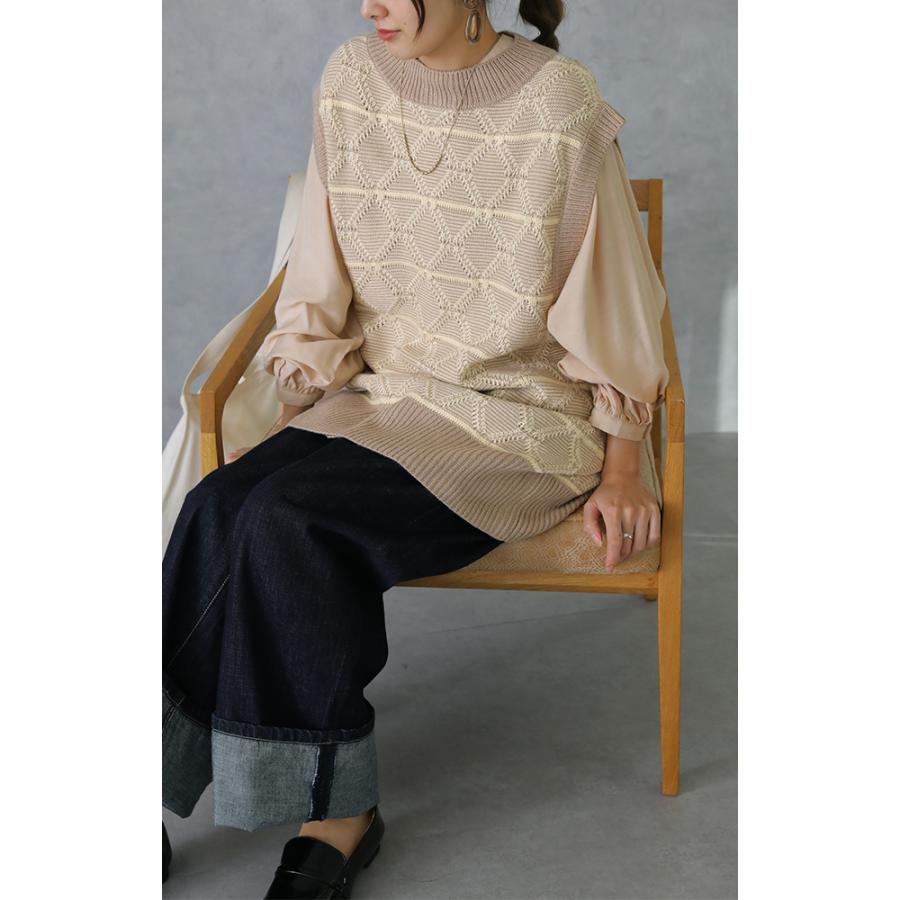 ニットベスト ジャガードニット レディース レイヤード トップス セーター 柄 | HUG.U | 22