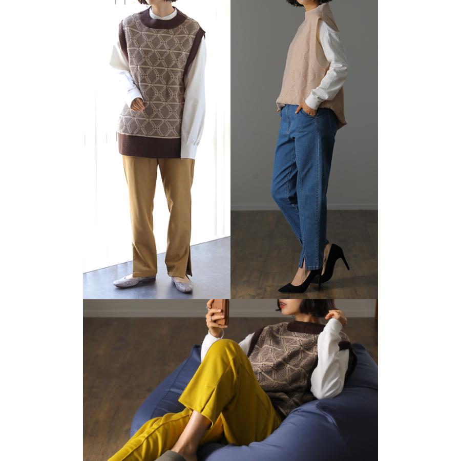 ニットベスト ジャガードニット レディース レイヤード トップス セーター 柄 | HUG.U | 23