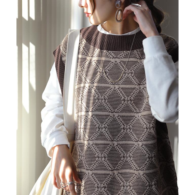 ニットベスト ジャガードニット レディース レイヤード トップス セーター 柄 | HUG.U | 10