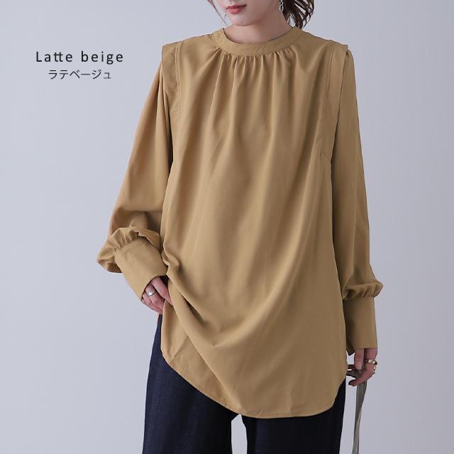 トップス ブラウス レディース バンドカラー ノーカラー チュニック ギャザー | HUG.U | 15