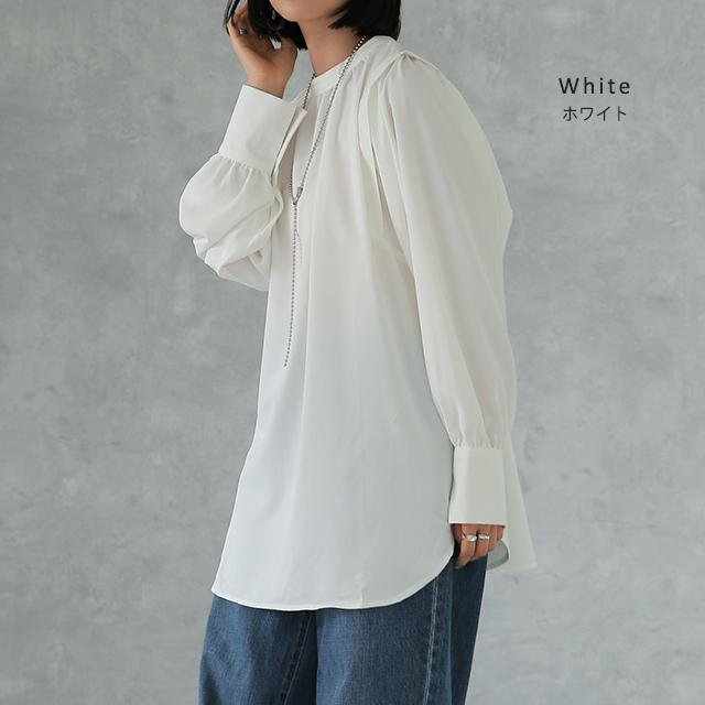 トップス ブラウス レディース バンドカラー ノーカラー チュニック ギャザー | HUG.U | 16