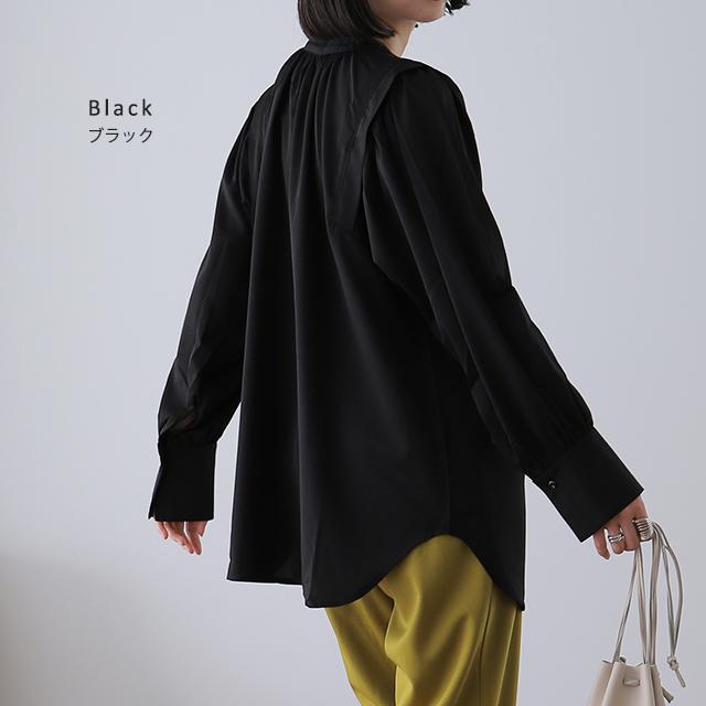 トップス ブラウス レディース バンドカラー ノーカラー チュニック ギャザー | HUG.U | 17