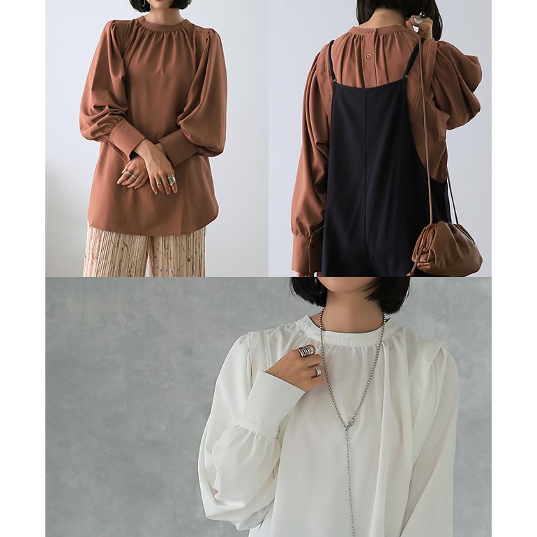 トップス ブラウス レディース バンドカラー ノーカラー チュニック ギャザー | HUG.U | 22