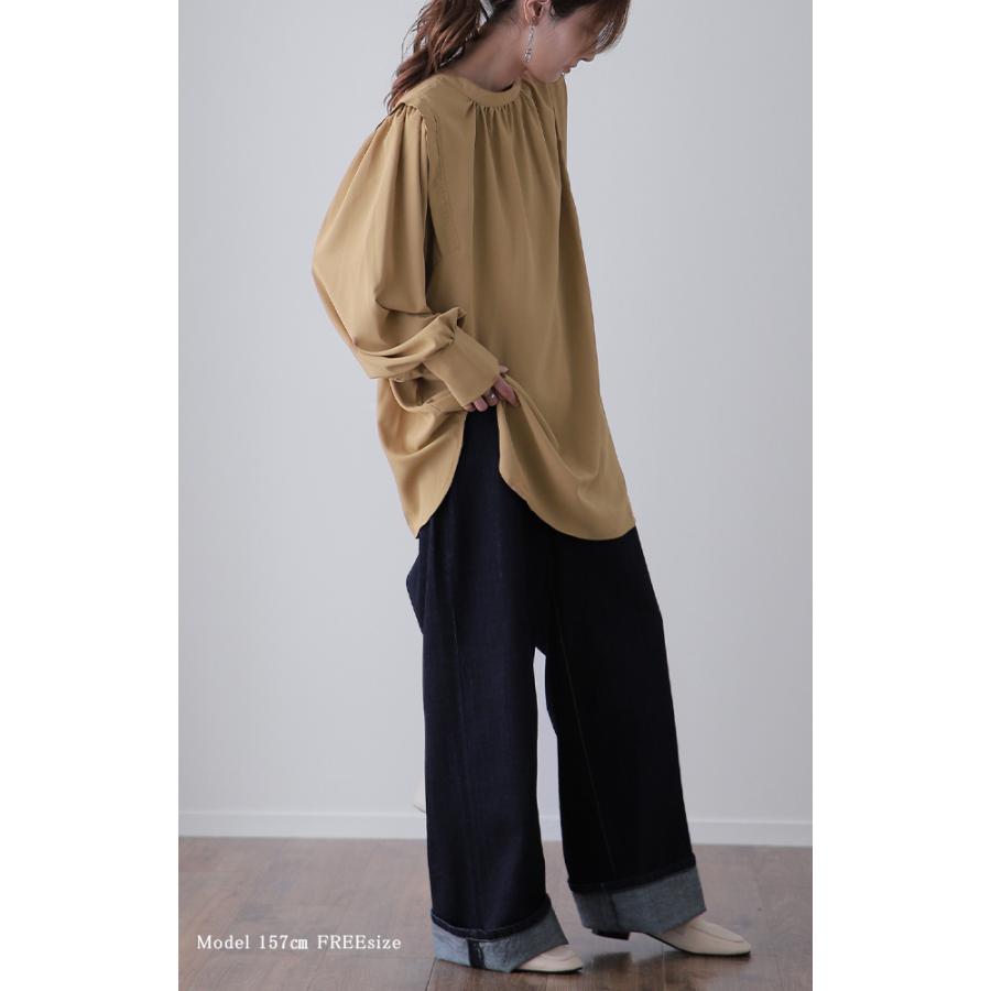 トップス ブラウス レディース バンドカラー ノーカラー チュニック ギャザー | HUG.U | 06