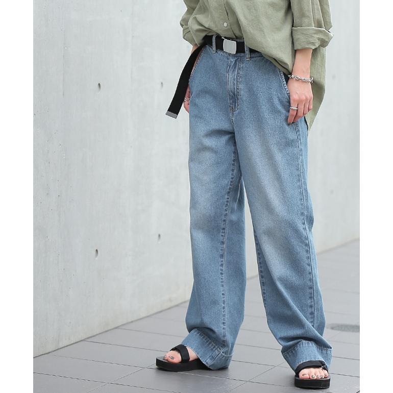 デニムパンツ レディース 綿100% 快適 ワイドパンツ ストレート デニム ボトムス ハイウエスト ゴム | HUG.U | 11