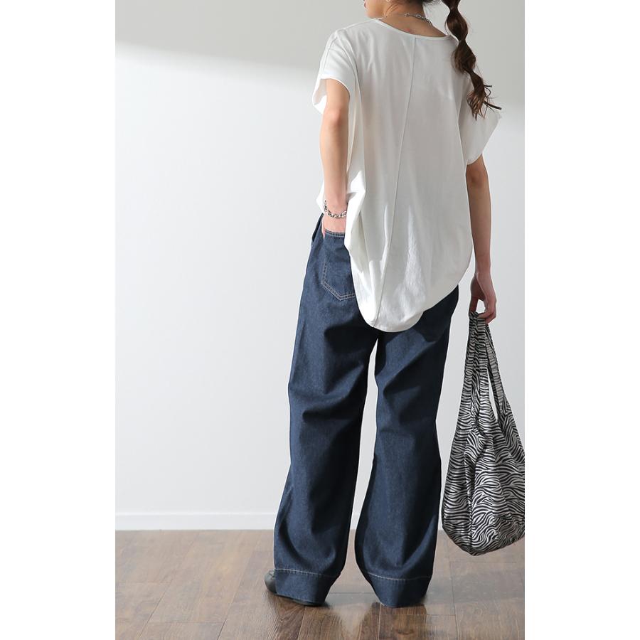 デニムパンツ レディース 綿100% 快適 ワイドパンツ ストレート デニム ボトムス ハイウエスト ゴム | HUG.U | 12