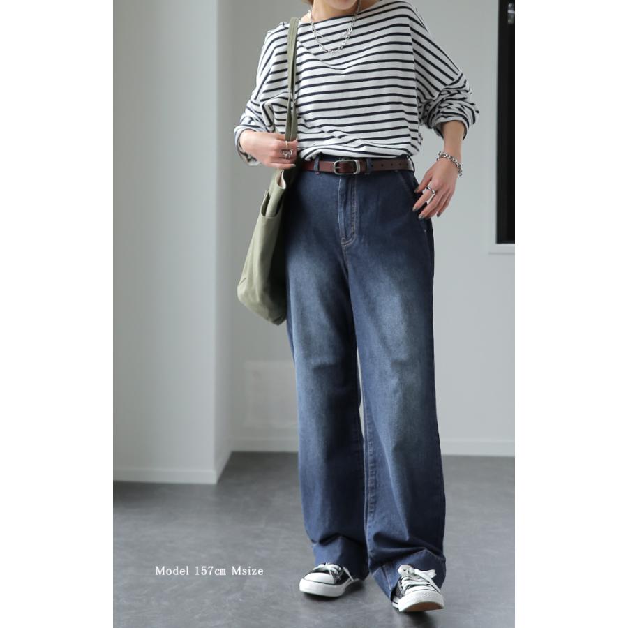 HUG.U（ハグユー） デニムパンツ レディース 綿100% 快適 ワイドパンツ