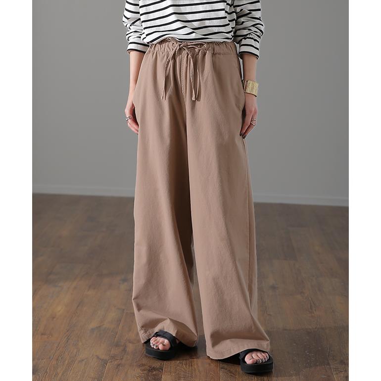 ワイドパンツ レディース リネンパンツ ナチュラル ボトムス ロング ズボン 大きいサイズ ゴム | HUG.U | 10