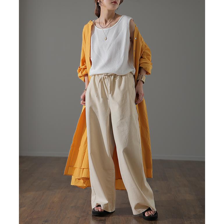 ワイドパンツ レディース リネンパンツ ナチュラル ボトムス ロング ズボン 大きいサイズ ゴム | HUG.U | 13