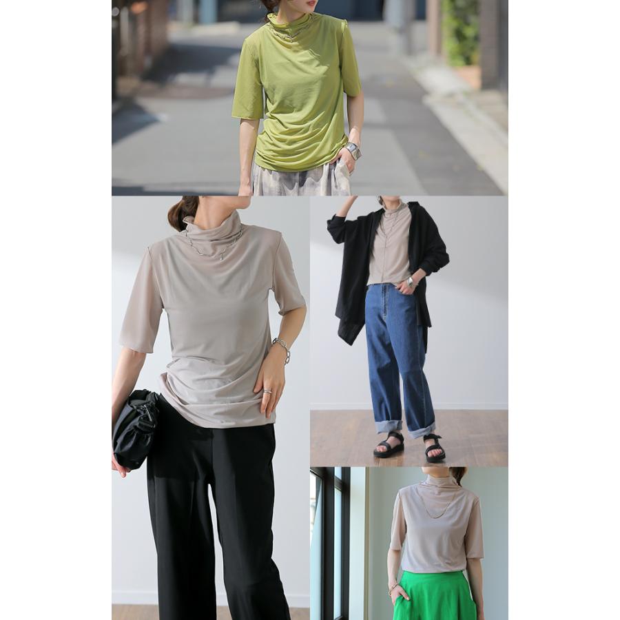 トップス レディース インナー シアー シースルー レイヤード 半袖 Tシャツ ハイネック アウトレット | HUG.U | 17