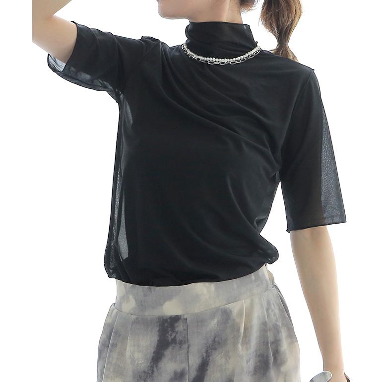 トップス レディース インナー シアー シースルー レイヤード 半袖 Tシャツ ハイネック アウトレット | HUG.U | 20