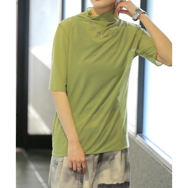 トップス レディース インナー シアー シースルー レイヤード 半袖 Tシャツ ハイネック アウトレット | HUG.U | 07