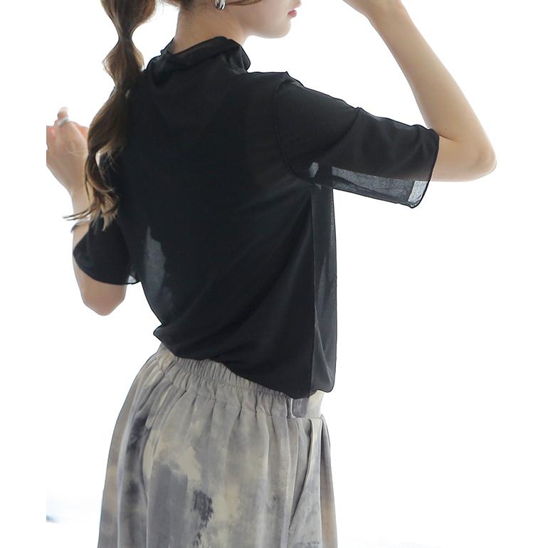 トップス レディース インナー シアー シースルー レイヤード 半袖 Tシャツ ハイネック アウトレット | HUG.U | 08