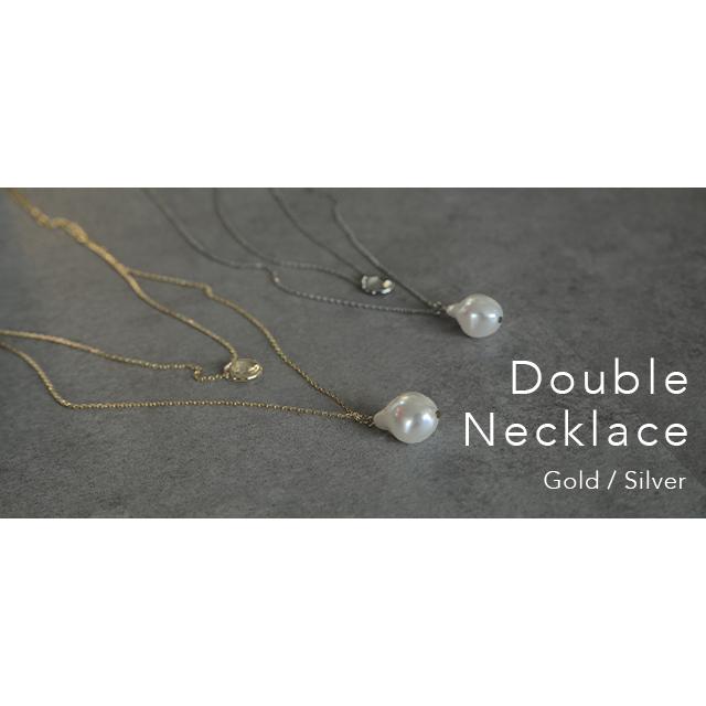 ネックレス レディース チェーン パール ロング ロングネックレス レイヤード ダブル ゴールド シルバー アクセサリー | HUG.U | 16