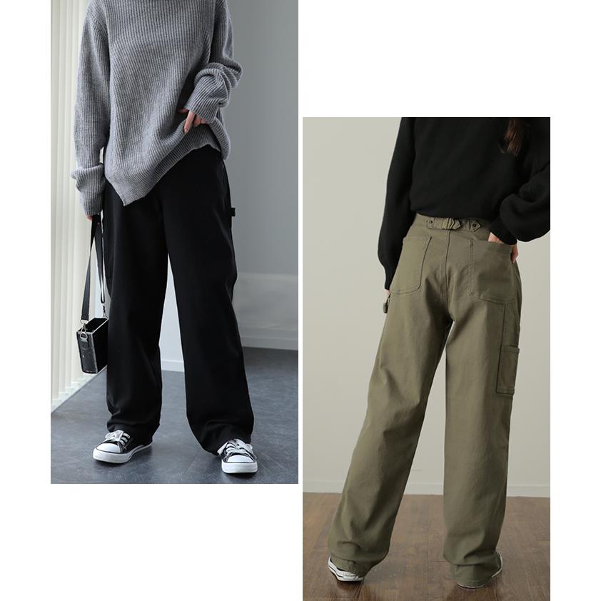 パンツ レディース チノ デニム ストレート ワイドパンツ ボトムス ハイウエスト ロング ストレッチ | HUG.U | 21