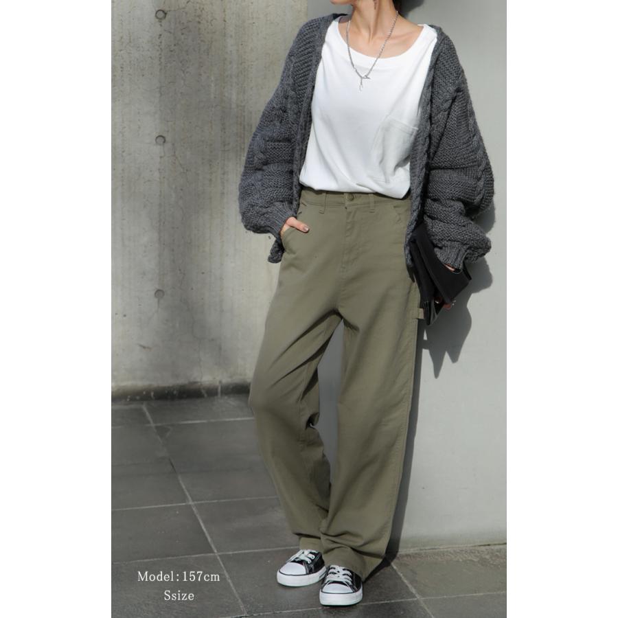 パンツ レディース チノ デニム ストレート ワイドパンツ ボトムス ハイウエスト ロング ストレッチ | HUG.U | 05