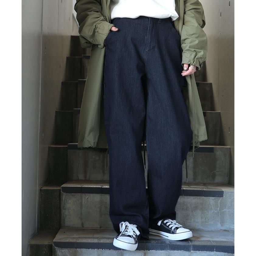 パンツ レディース チノ デニム ストレート ワイドパンツ ボトムス ハイウエスト ロング ストレッチ | HUG.U | 07
