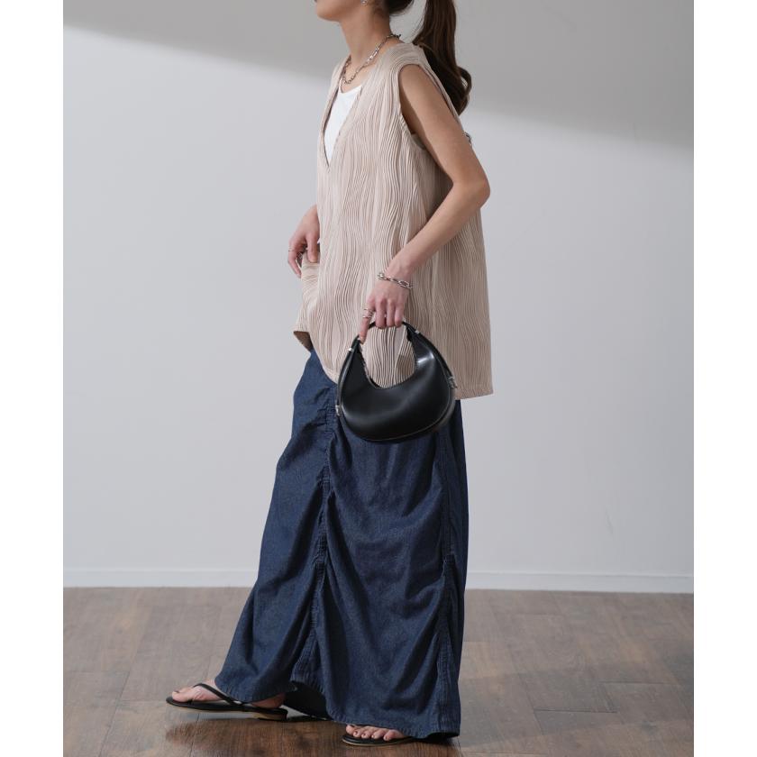 デニム スカート 綿100 シャーリングスカート デニムスカート ロングスカート ロング フレア | HUG.U | 12