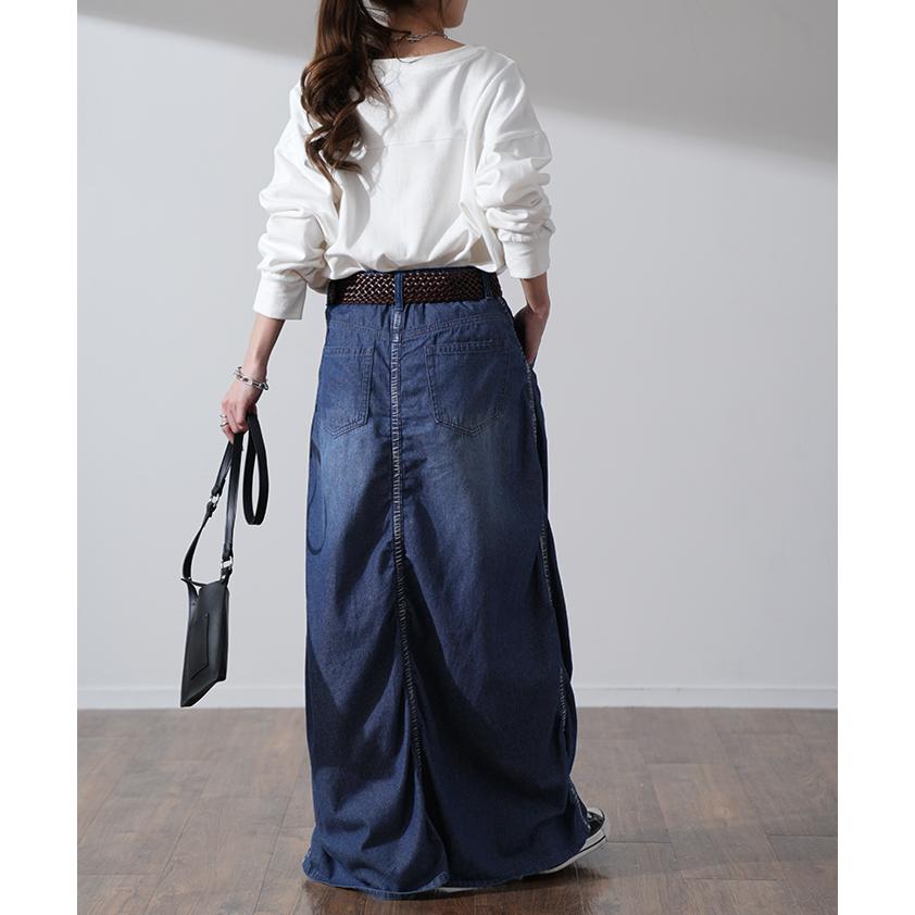 デニム スカート 綿100 シャーリングスカート デニムスカート ロングスカート ロング フレア | HUG.U | 16