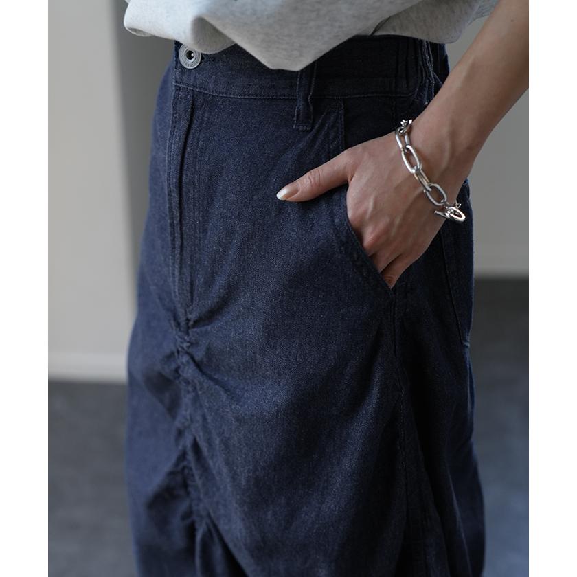 デニム スカート 綿100 シャーリングスカート デニムスカート ロングスカート ロング フレア | HUG.U | 17