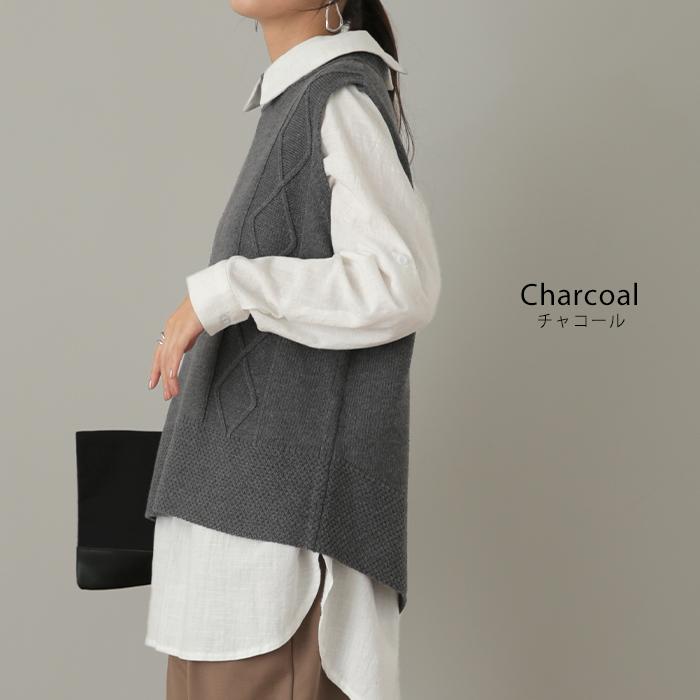 ベスト レディース トップス ニット ケーブル編み セーター ハイネック レイヤード | HUG.U | 16