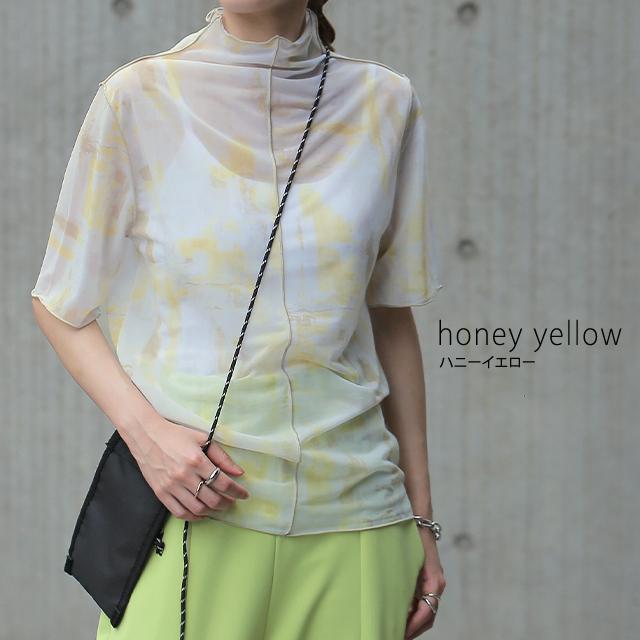 トップス レディース シアー 半袖 柄 レイヤード インナー マーブル 大理石 シースルー ハイネック タイダイ | HUG.U | 13