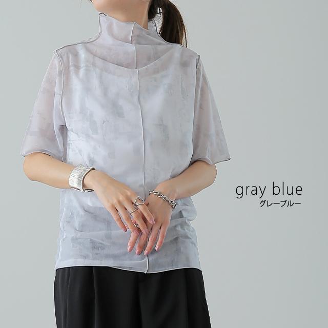 トップス レディース シアー 半袖 柄 レイヤード インナー マーブル 大理石 シースルー ハイネック タイダイ | HUG.U | 14