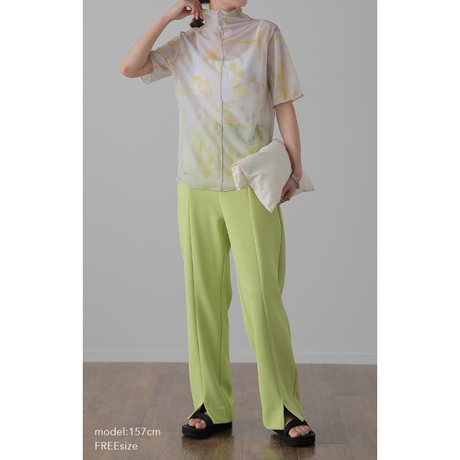 トップス レディース シアー 半袖 柄 レイヤード インナー マーブル 大理石 シースルー ハイネック タイダイ | HUG.U | 22