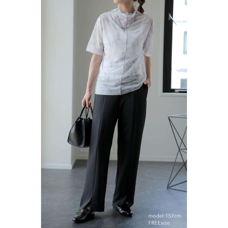 トップス レディース シアー 半袖 柄 レイヤード インナー マーブル 大理石 シースルー ハイネック タイダイ | HUG.U | 05