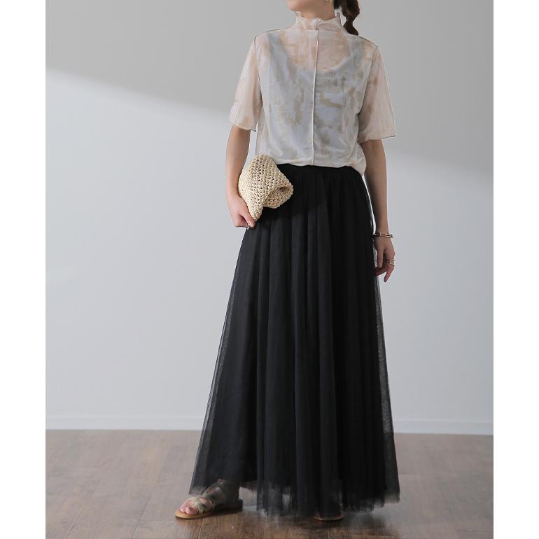 トップス レディース シアー 半袖 柄 レイヤード インナー マーブル 大理石 シースルー ハイネック タイダイ | HUG.U | 10