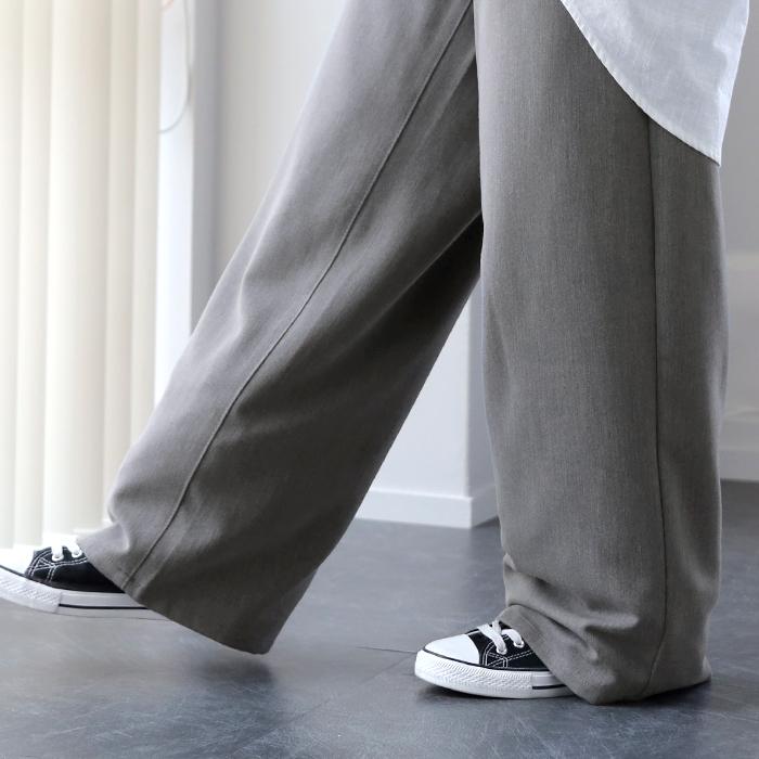 ワイドパンツ レディース パンツ ワイド スラックス ボトムス ゴム ハイウエスト ストレート ロング ロングパンツ | HUG.U | 15