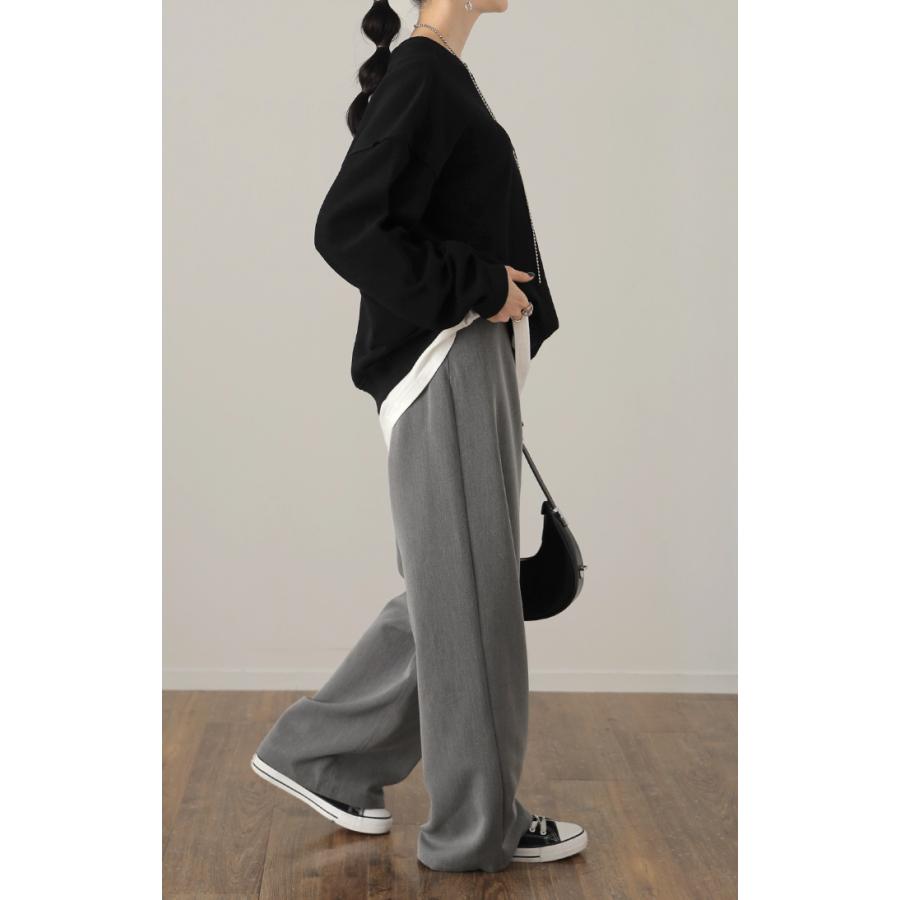 ワイドパンツ レディース パンツ ワイド スラックス ボトムス ゴム ハイウエスト ストレート ロング ロングパンツ | HUG.U | 06