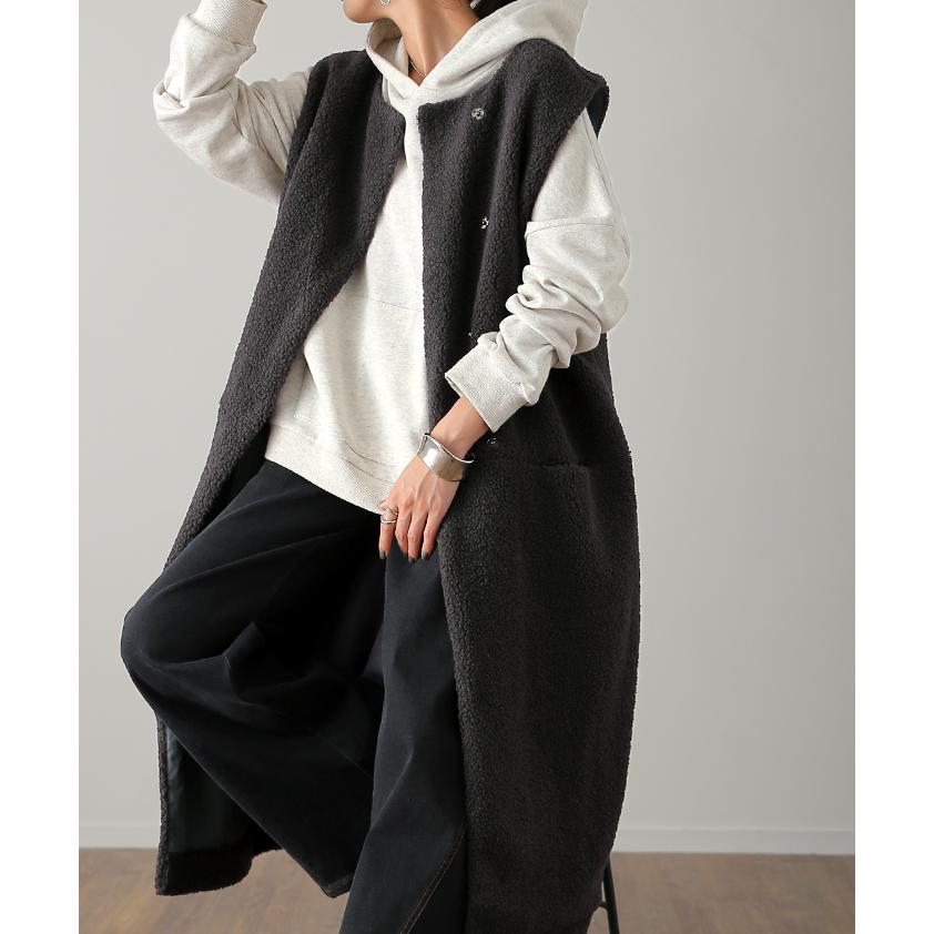 HUG.U ベスト レディース アウター ジレ ボア ロングベスト 前 HUG.U ベスト レディース アウター ジレ ボア ロングベスト 前