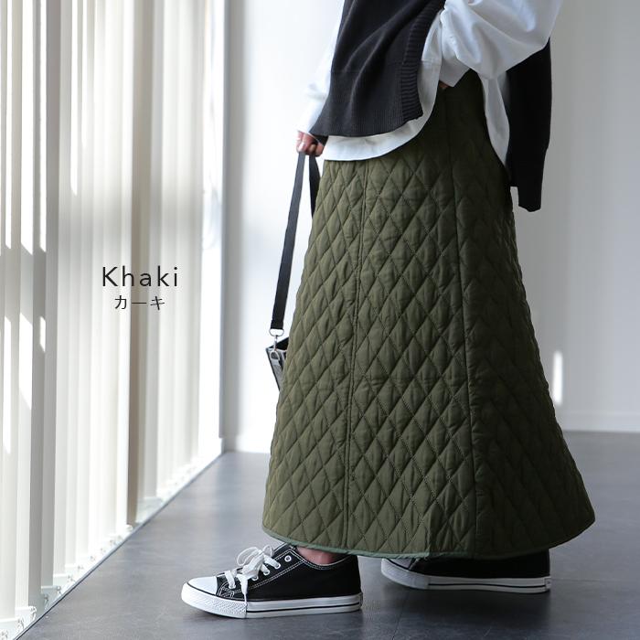 HER. 中綿キルティングスカートカーキ リアルスタイル REAL STYLE 防寒スカート キルティング ボア 裏起毛