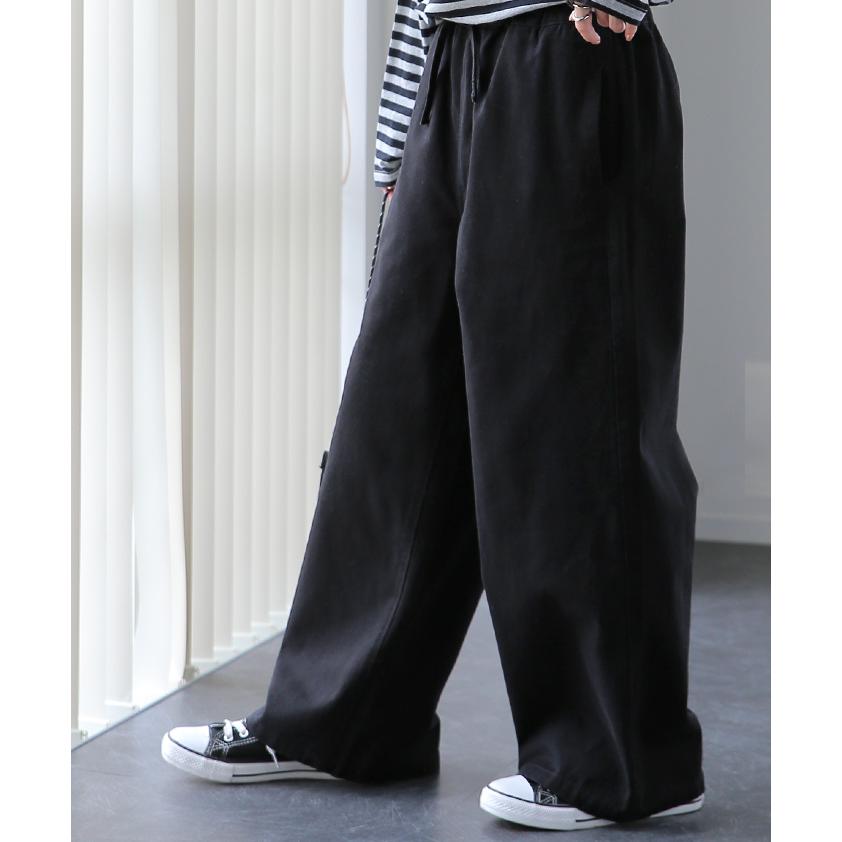 ワイドパンツ レディース パンツ 綿100% ボトムス ロング 微起毛 体型カバー ワイド ゴム | HUG.U | 06