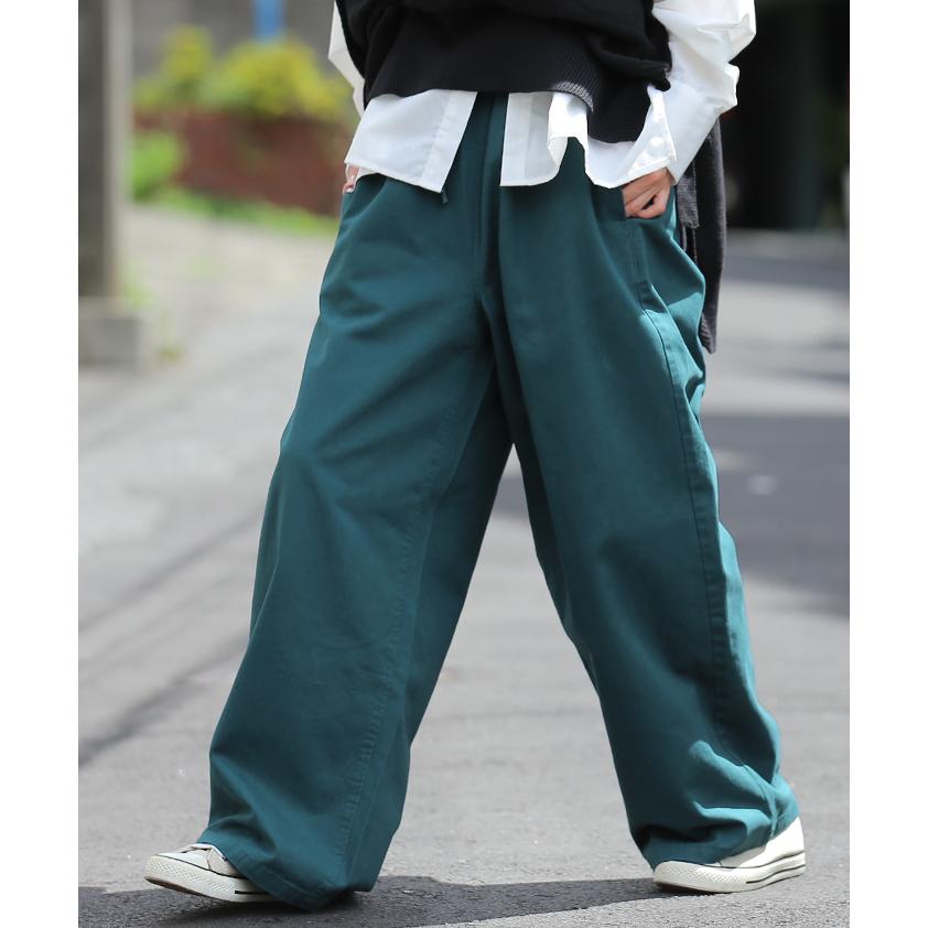 ワイドパンツ レディース パンツ 綿100% ボトムス ロング 微起毛 体型カバー ワイド ゴム | HUG.U | 07