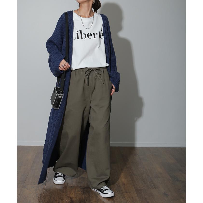 ワイドパンツ レディース パンツ 綿100% ボトムス ロング 微起毛 体型カバー ワイド ゴム | HUG.U | 08