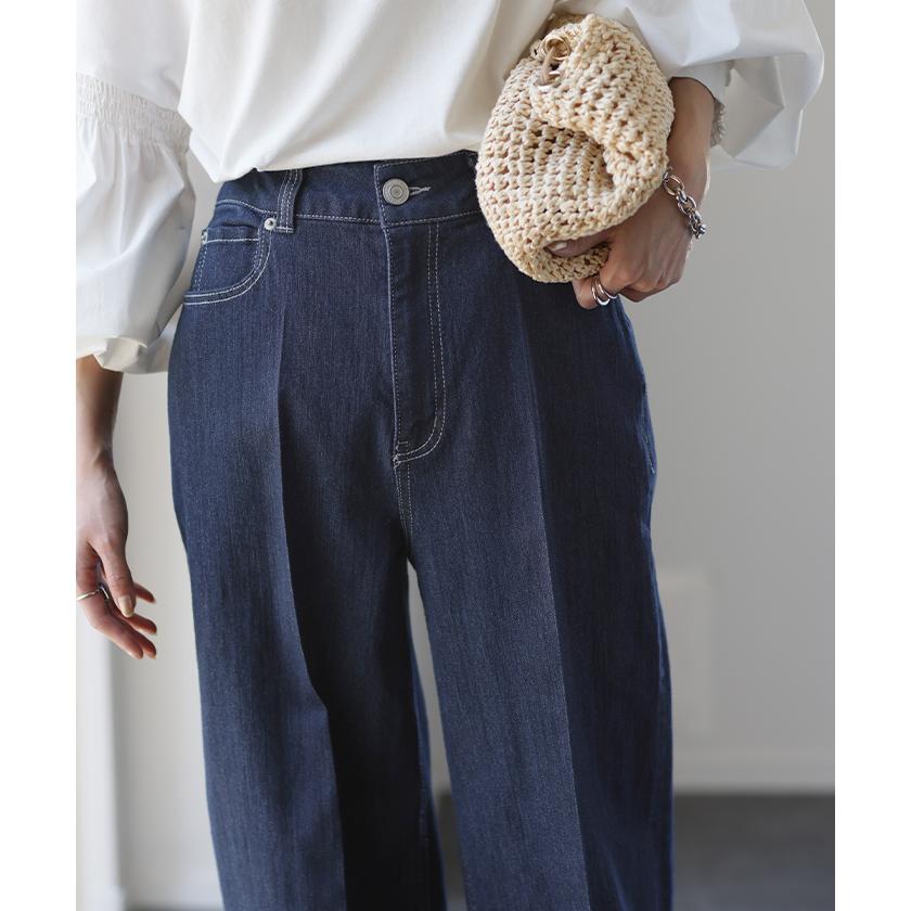 デニム パンツ レディース デニムパンツ ロールアップ ストレッチ ワイドパンツ ワイド 脚長 ハイウエスト ボトムス ストレート | HUG.U | 05