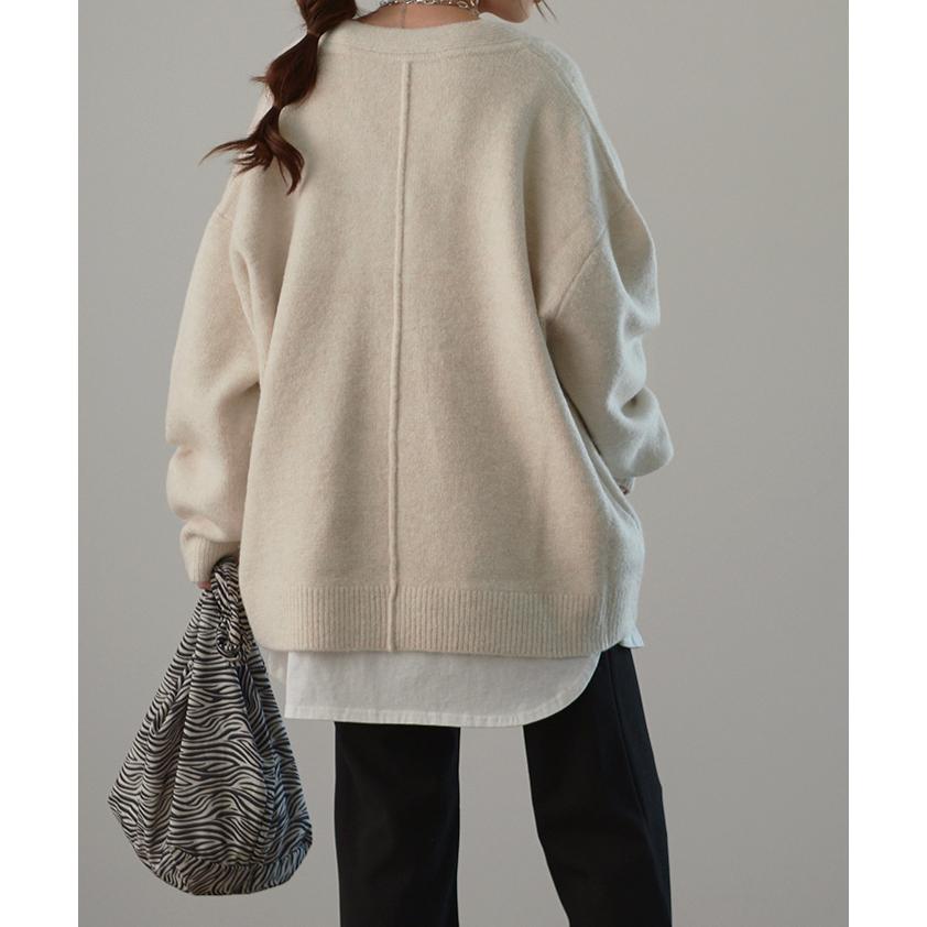 ニット レディース トップス レイヤード Vネック セーター 長袖 お尻が隠れる ゆったり 体型カバー モヘア 2411sl | HUG.U | 09