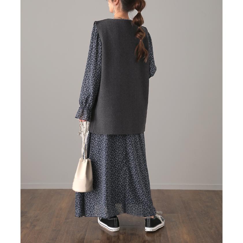 ベスト レディース ジレ トップス メルトン ウール調 前開き レイヤード Vネック | HUG.U | 15