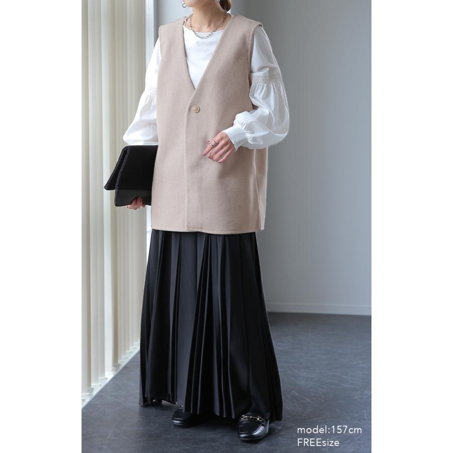 ベスト レディース ジレ トップス メルトン ウール調 前開き レイヤード Vネック | HUG.U | 04