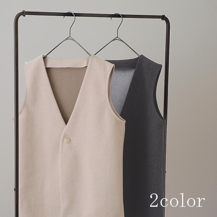 ベスト レディース ジレ トップス メルトン ウール調 前開き レイヤード Vネック | HUG.U | 10