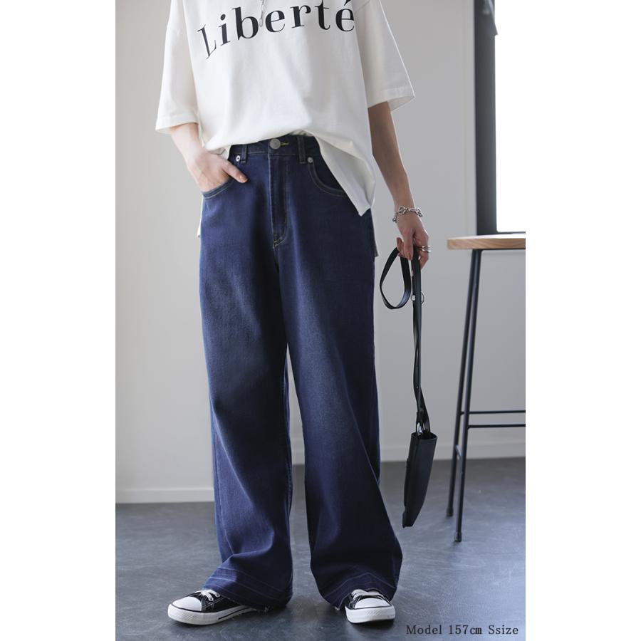 デニム レディース パンツ バギーパンツ デニムパンツ ハイライズ ストレート ワイドパンツ ハイウエスト ボトムス ストレッチ | HUG.U | 05