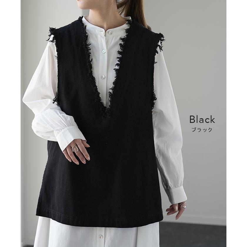 ベスト レディース トップス ジレ フリンジ レイヤード 綿 チュニック Vネック 体型カバー | HUG.U | 14