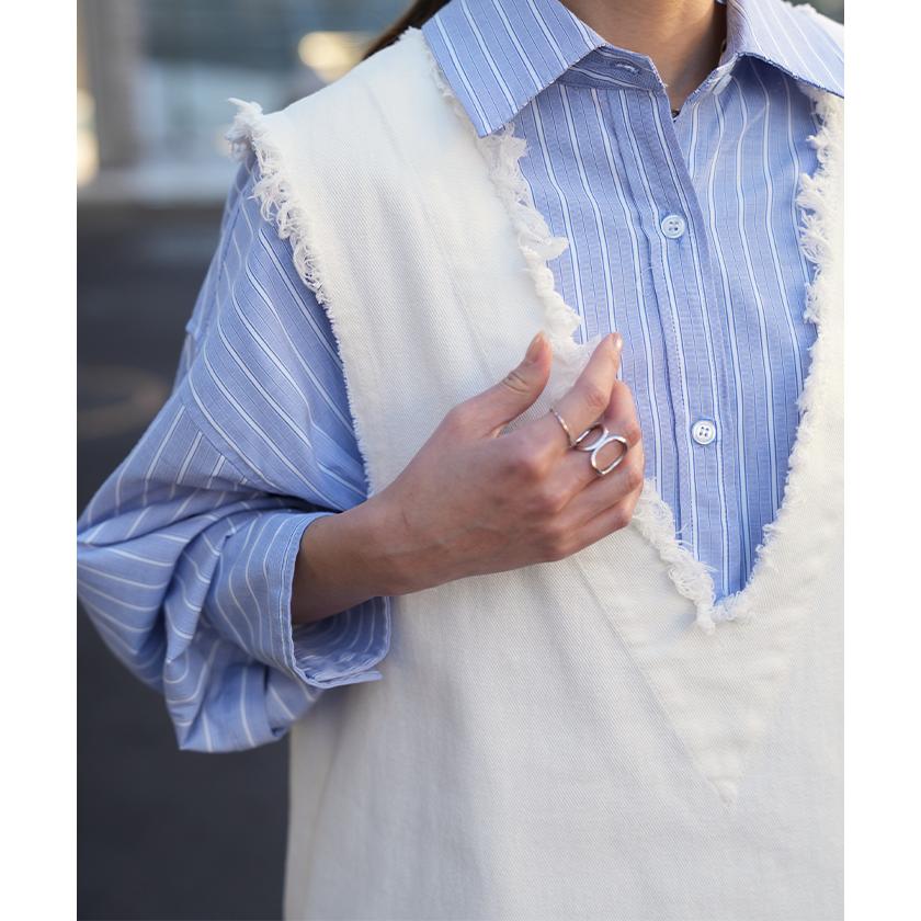 ベスト レディース トップス ジレ フリンジ レイヤード 綿 チュニック Vネック 体型カバー | HUG.U | 16