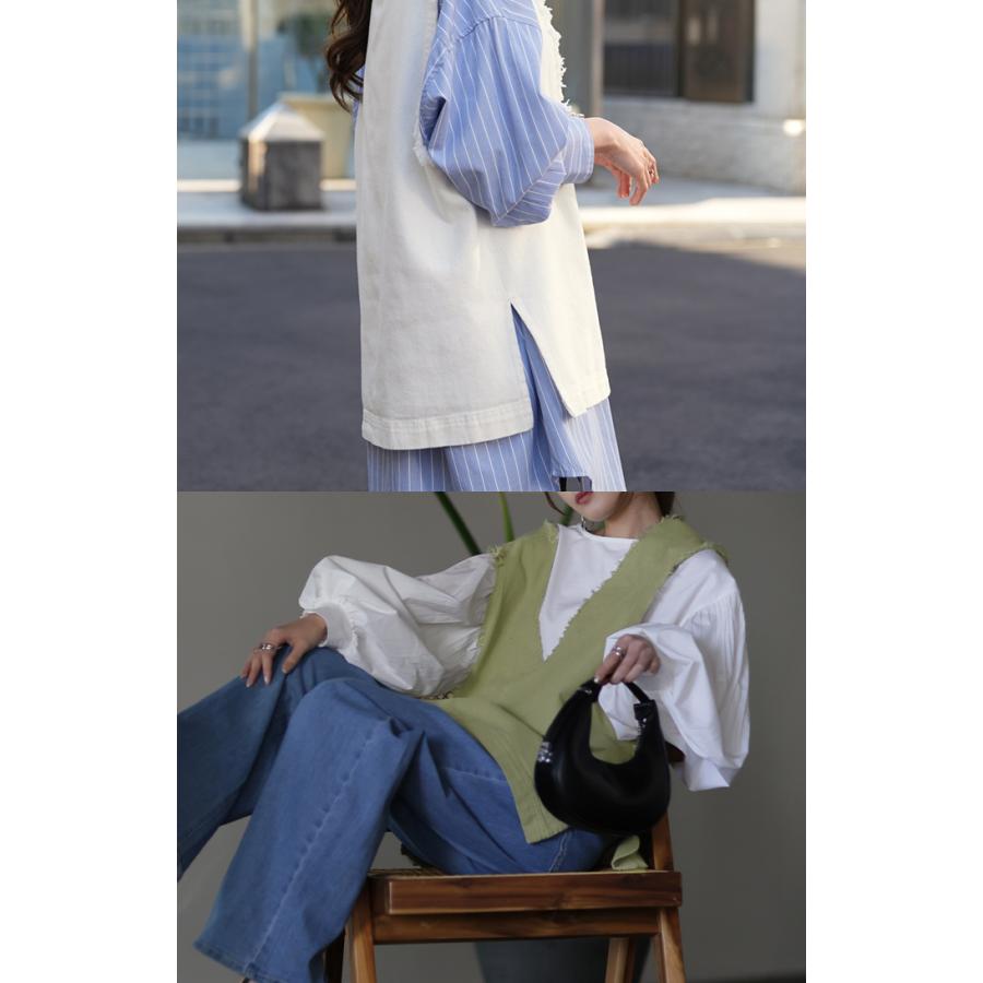 HUG.U ベスト レディース トップス ジレ フリンジ レイヤード 綿