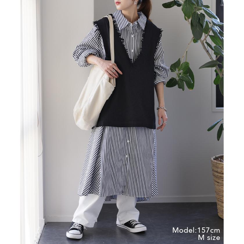 Y's チュニック　ジレ HUG.U ベスト レディース トップス ジレ フリンジ レイヤード 綿