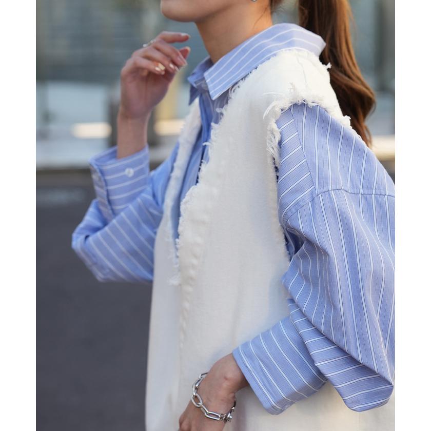 Y's チュニック　ジレ HUG.U ベスト レディース トップス ジレ フリンジ レイヤード 綿